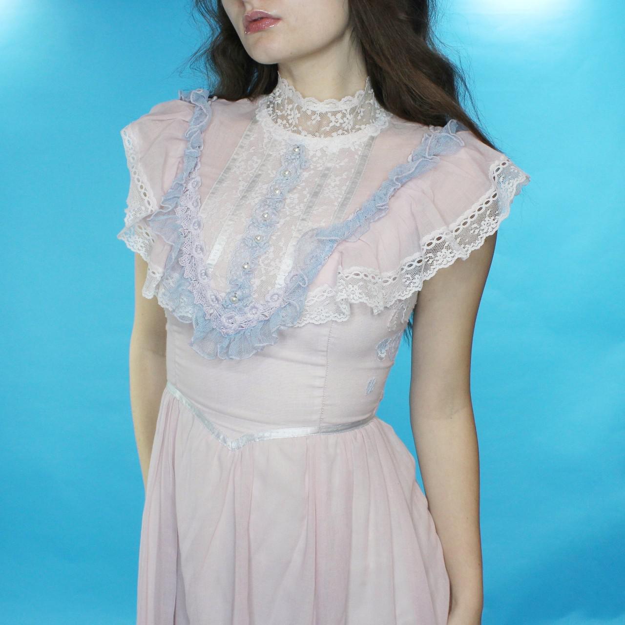 pastel victorian dresses Pastel Striped Rococo Gown with Victorian Ball Gown Flair and Marie Antoinette Lace Detailing Baroque Style Elegance Plus Size Size 0 / Pink
