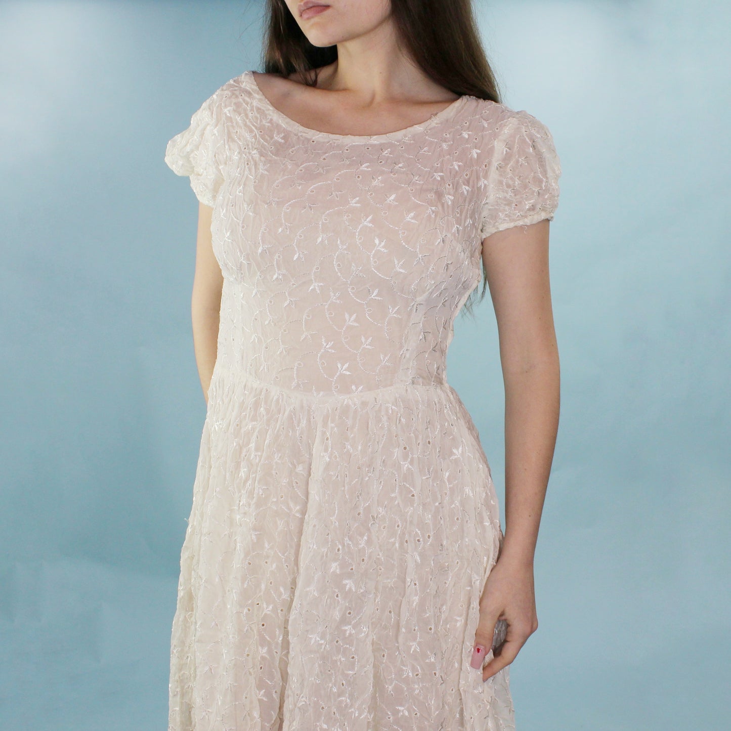 Vintage 40's Sheer Anglaise Lace Midi Dress