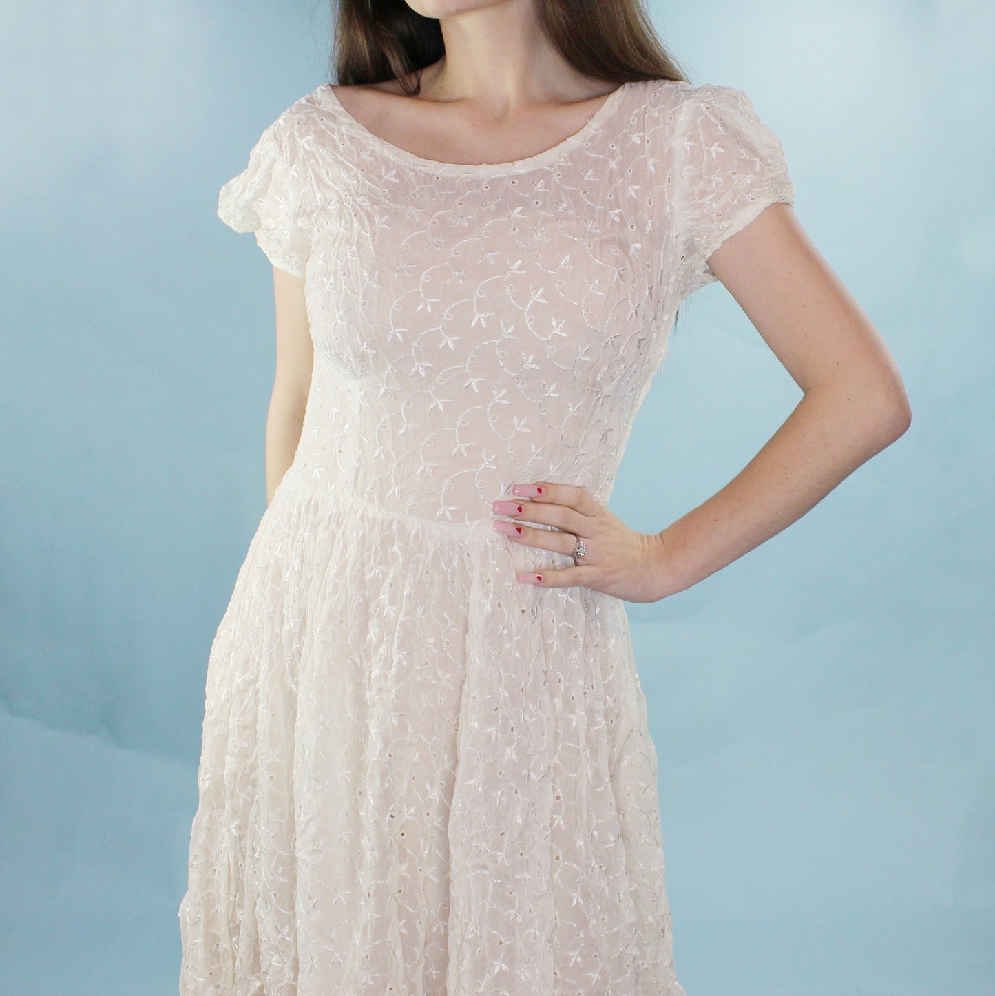 Vintage 40's Sheer Anglaise Lace Midi Dress