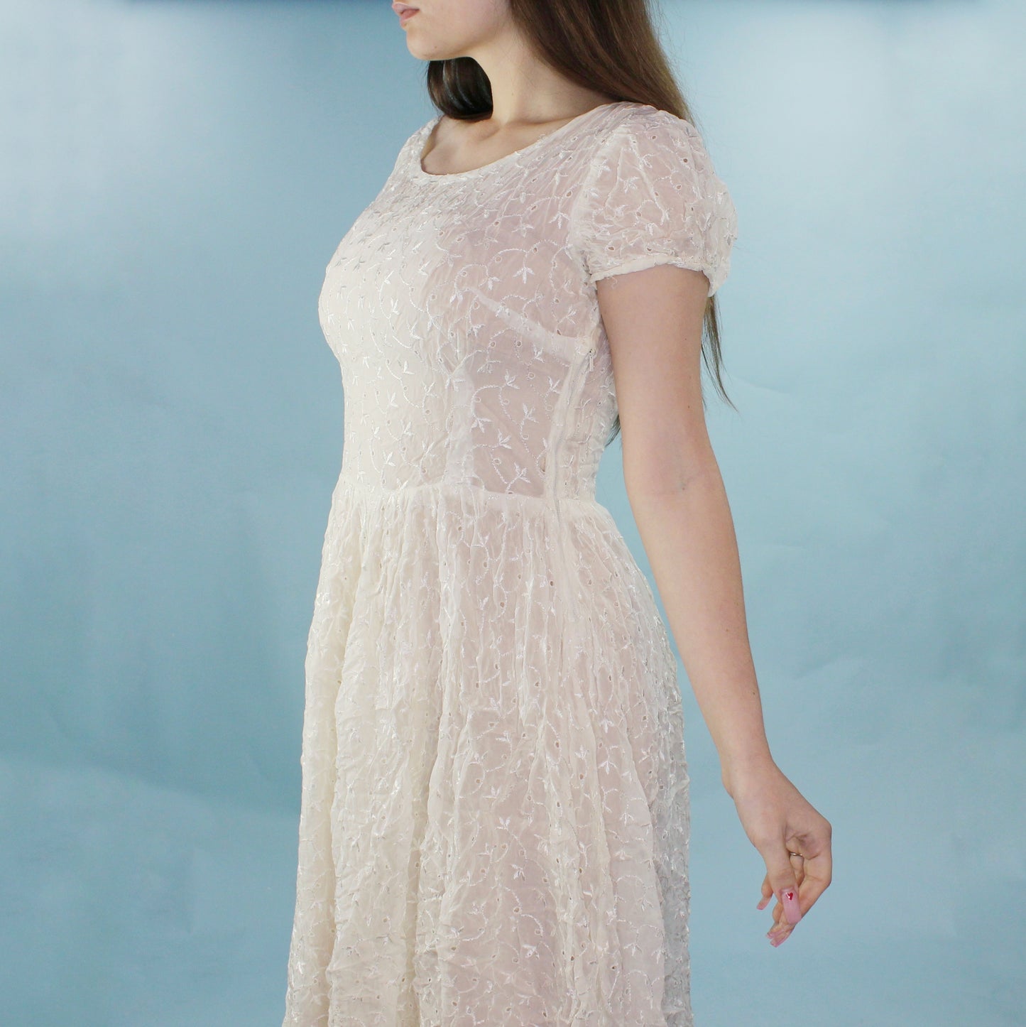 Vintage 40's Sheer Anglaise Lace Midi Dress