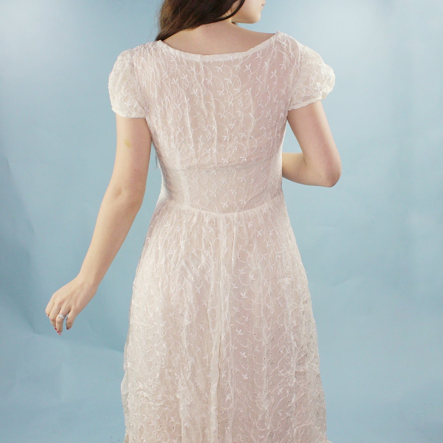 Vintage 40's Sheer Anglaise Lace Midi Dress