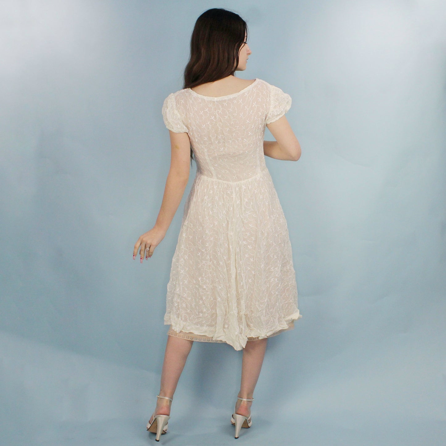 Vintage 40's Sheer Anglaise Lace Midi Dress