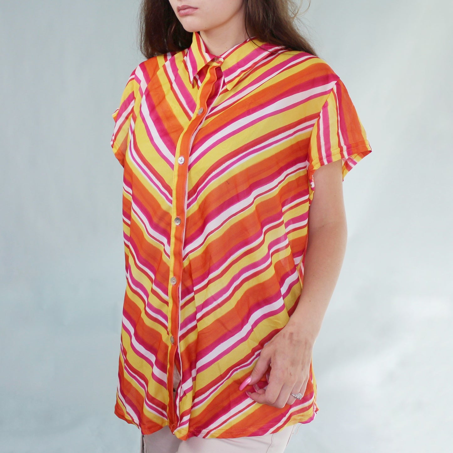 Vintage 90s Sheer Mesh Button Up by Beware!