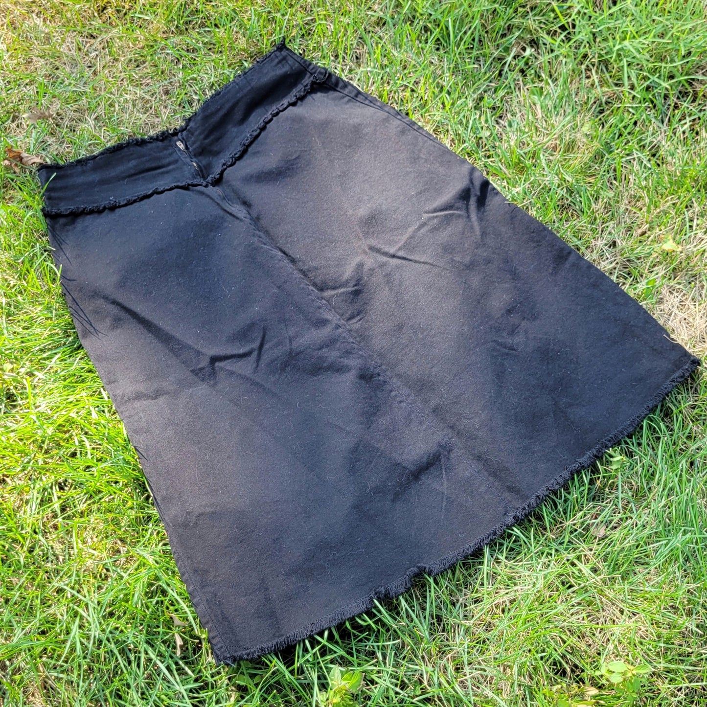 Vintage Y2k Frayed Black Denim Midi Skirt