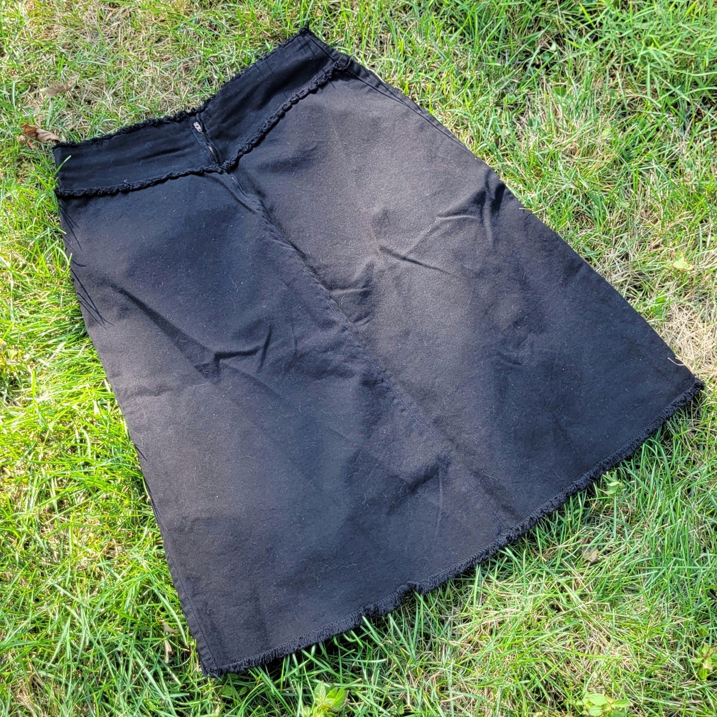 Vintage Y2k Frayed Black Denim Midi Skirt