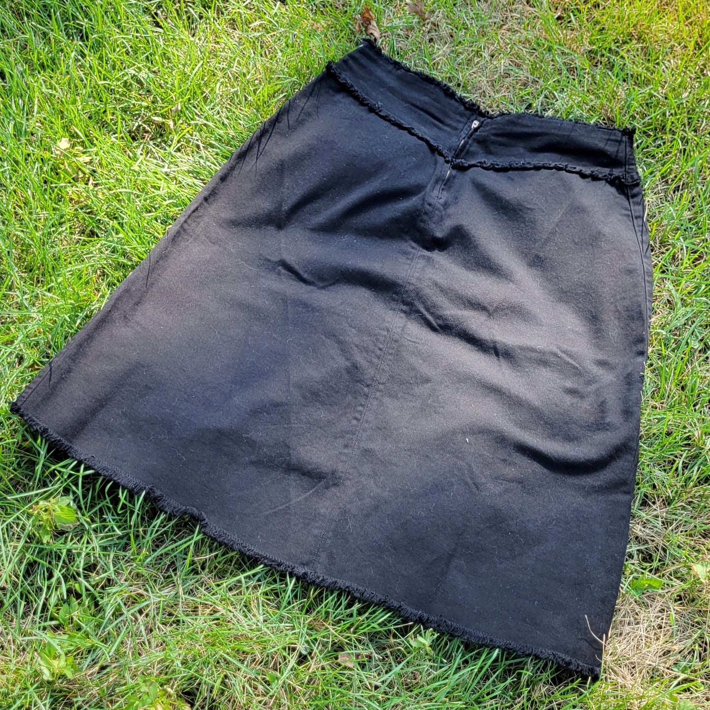 Vintage Y2k Frayed Black Denim Midi Skirt