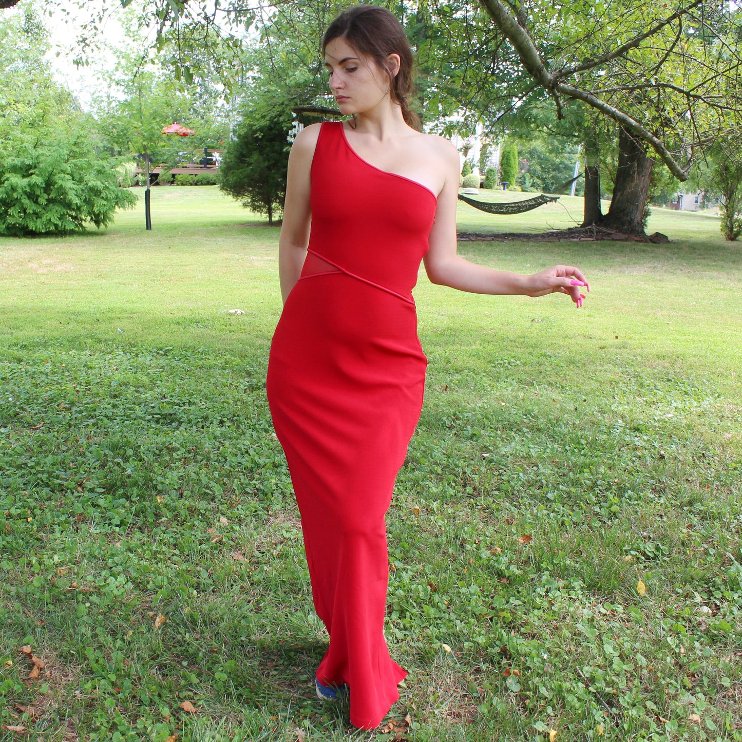 Vintage 90s One Shoulder Prom Dress by a.b.s Evening Collection