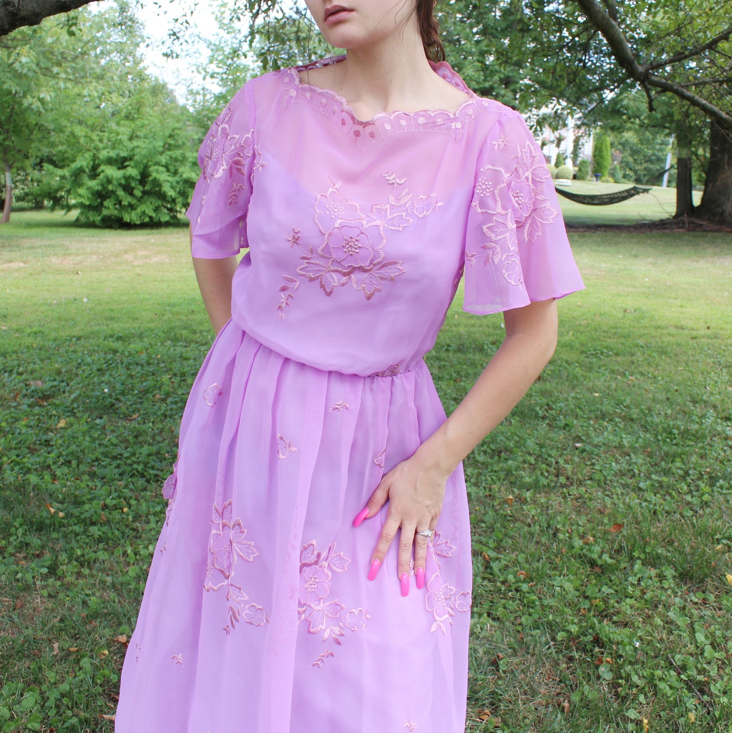 Vintage 70s Lavender floral Maxi Dress