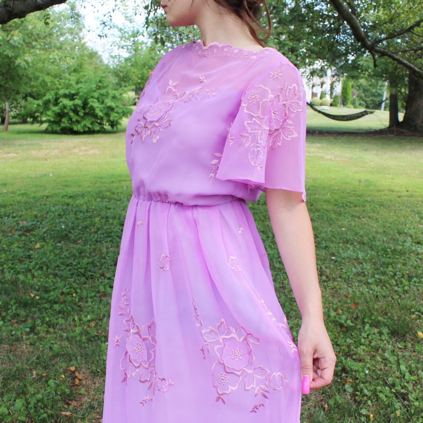 Vintage 70s Lavender floral Maxi Dress
