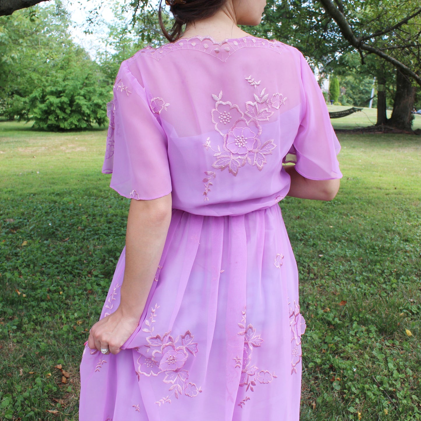 Vintage 70s Lavender floral Maxi Dress