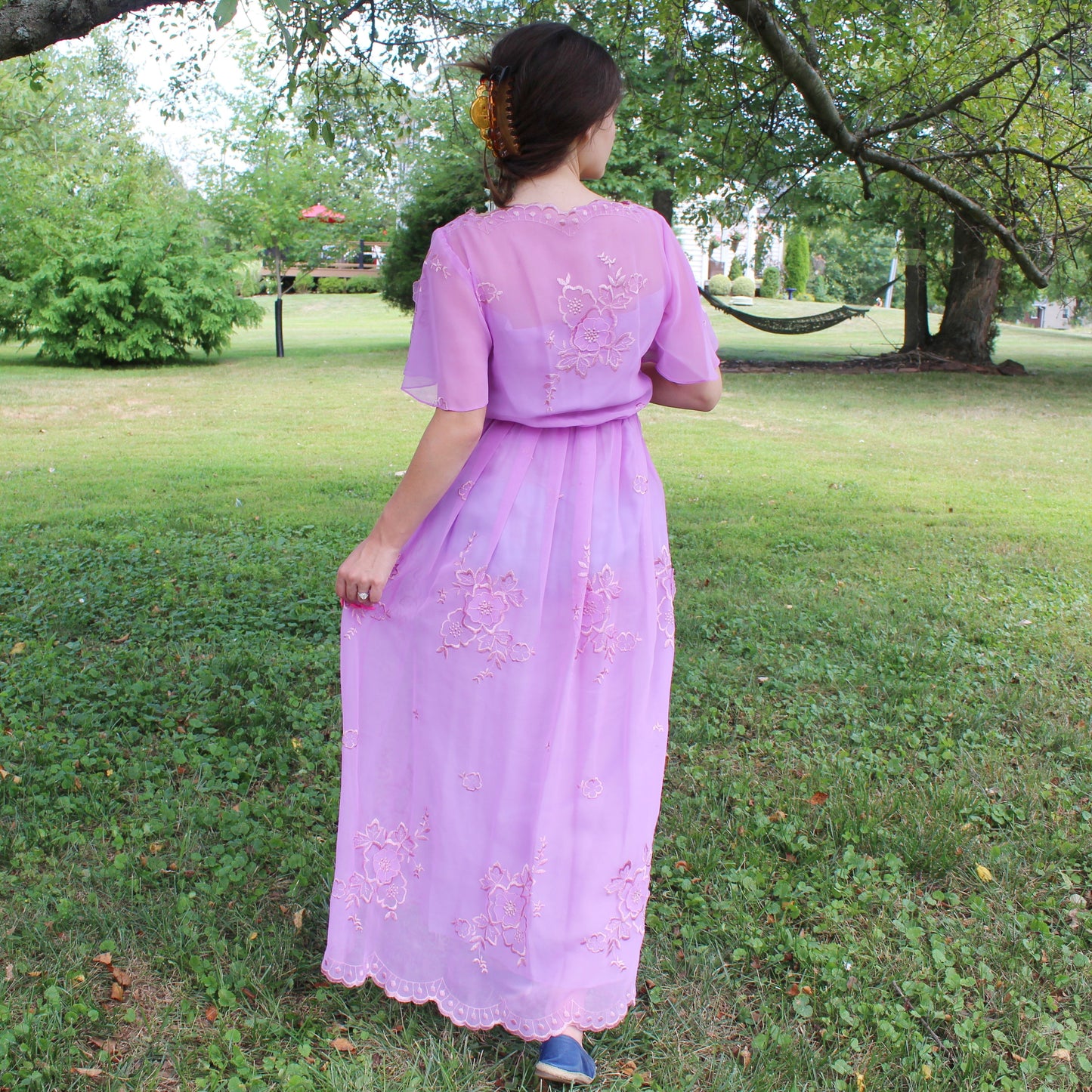 Vintage 70s Lavender floral Maxi Dress