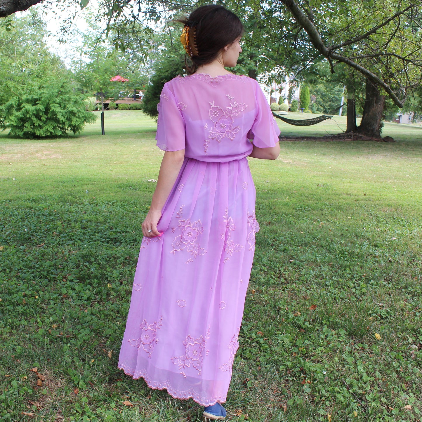 Vintage 70s Lavender floral Maxi Dress