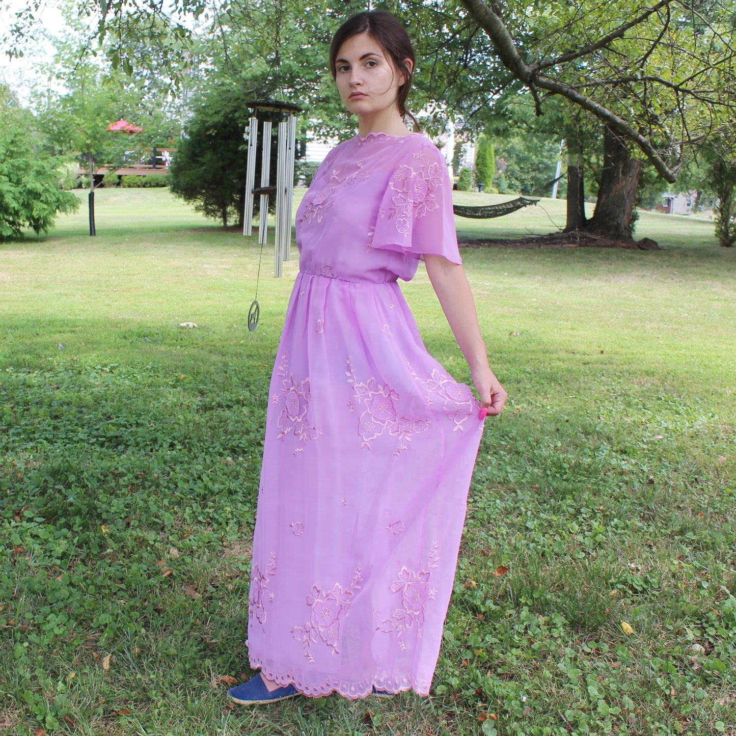 Vintage 70s Lavender floral Maxi Dress