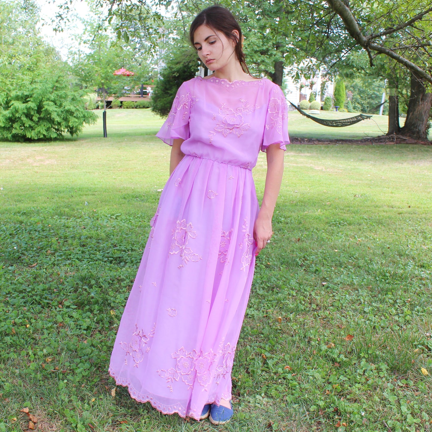 Vintage 70s Lavender floral Maxi Dress
