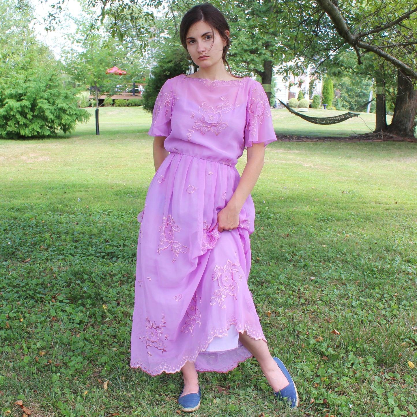 Vintage 70s Lavender floral Maxi Dress