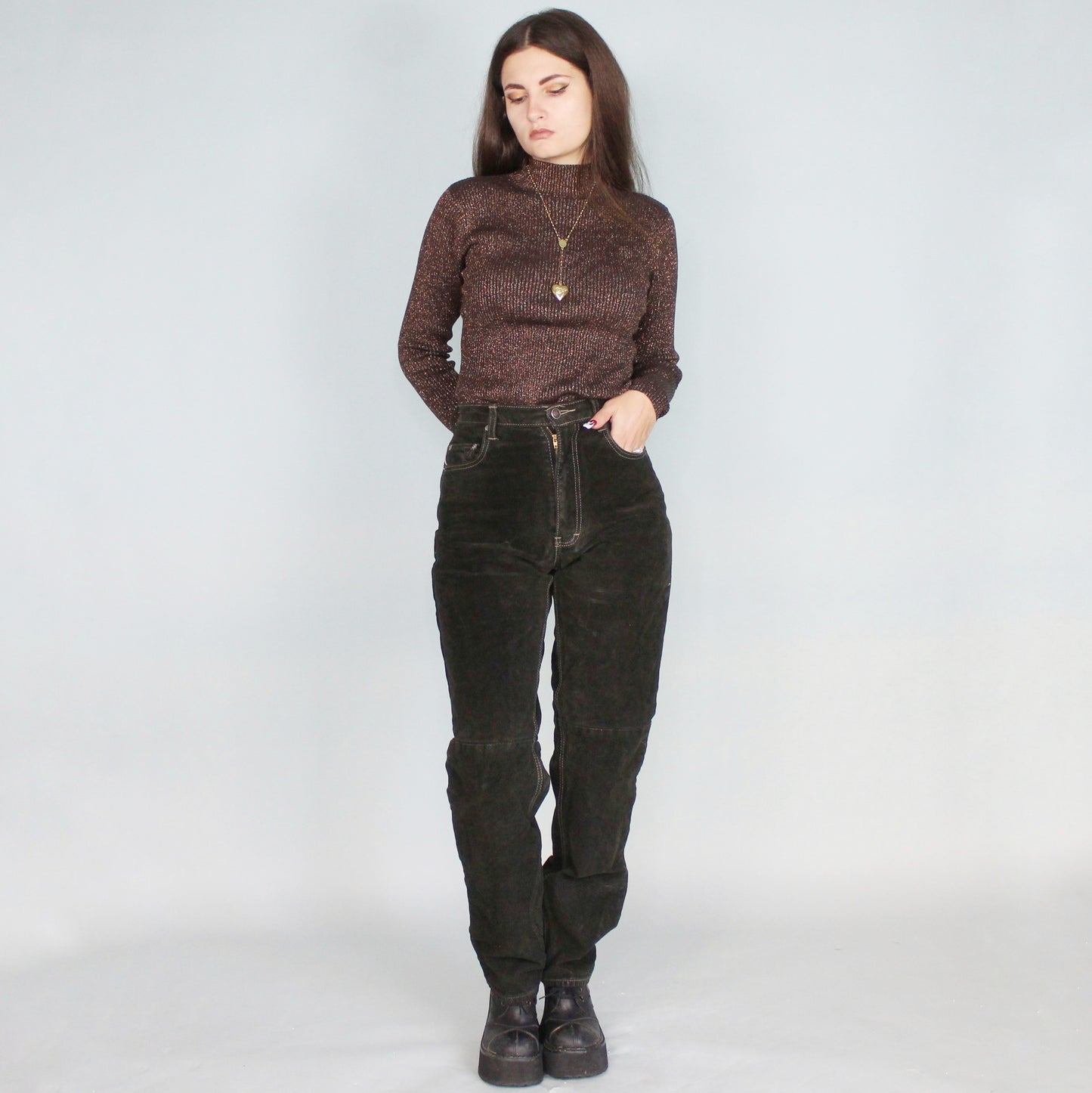 Vintage 80s Suede High Waisted Pants by Skott's Suede