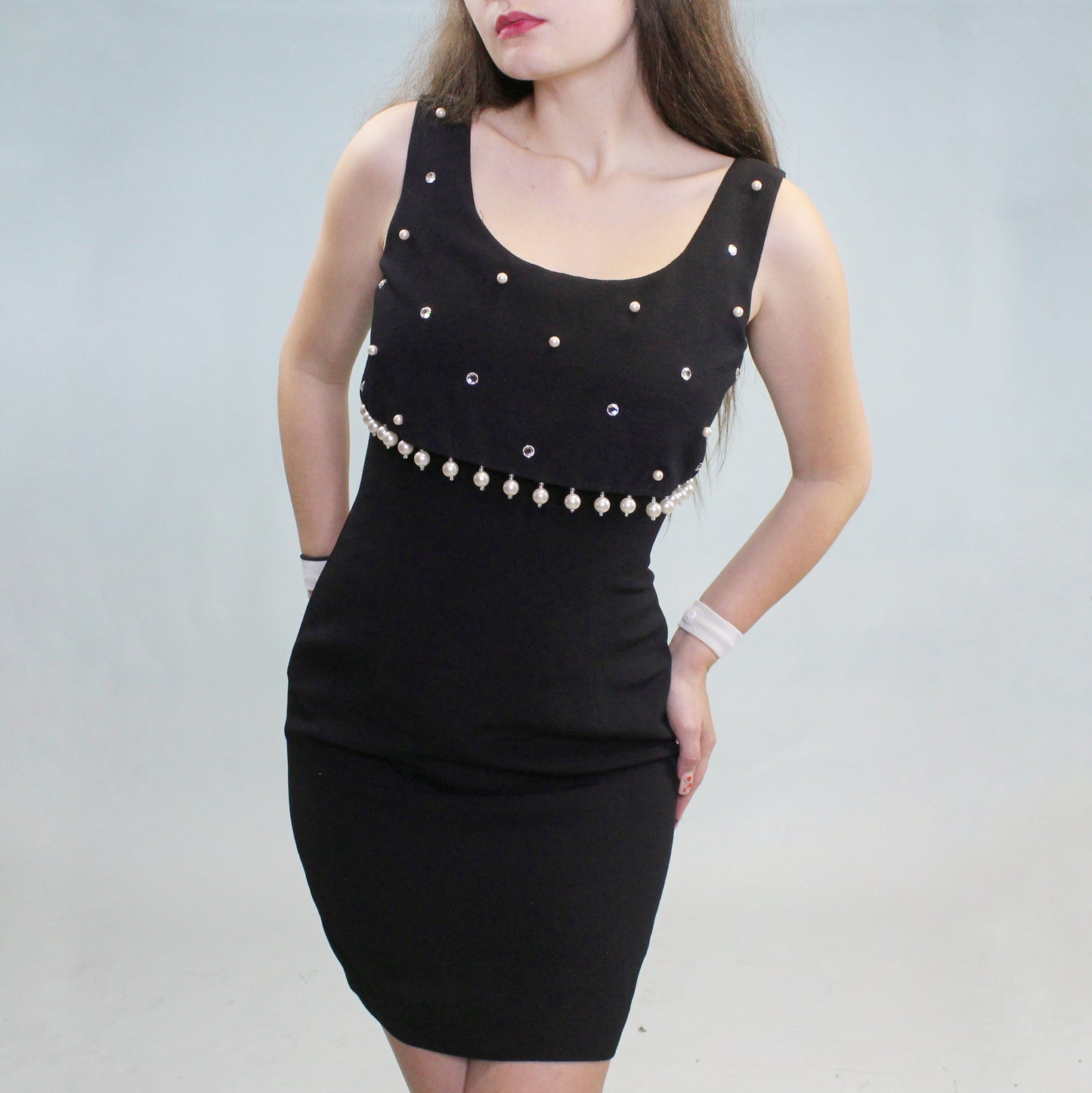 Vintage 90s Glamorous Pearl Cocktail Dress by Donna Ricco New York Petite