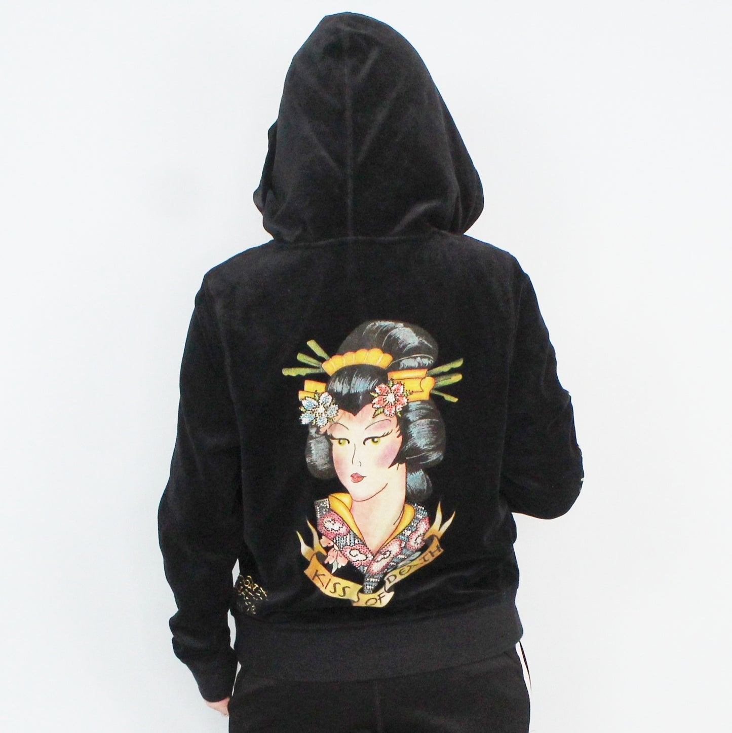 Vintage Y2k Ed Hardy Velour Kiss Of Death Hoodie by Christian Audigier Genuine EH