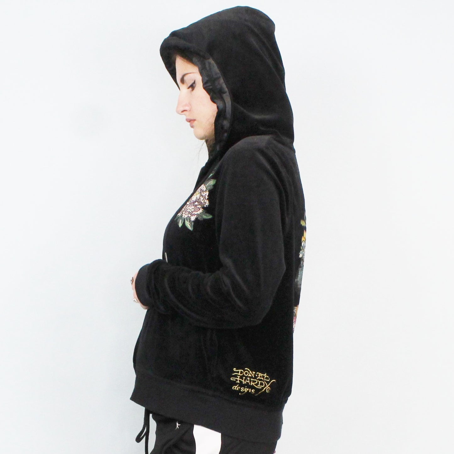 Vintage Y2k Ed Hardy Velour Kiss Of Death Hoodie by Christian Audigier Genuine EH