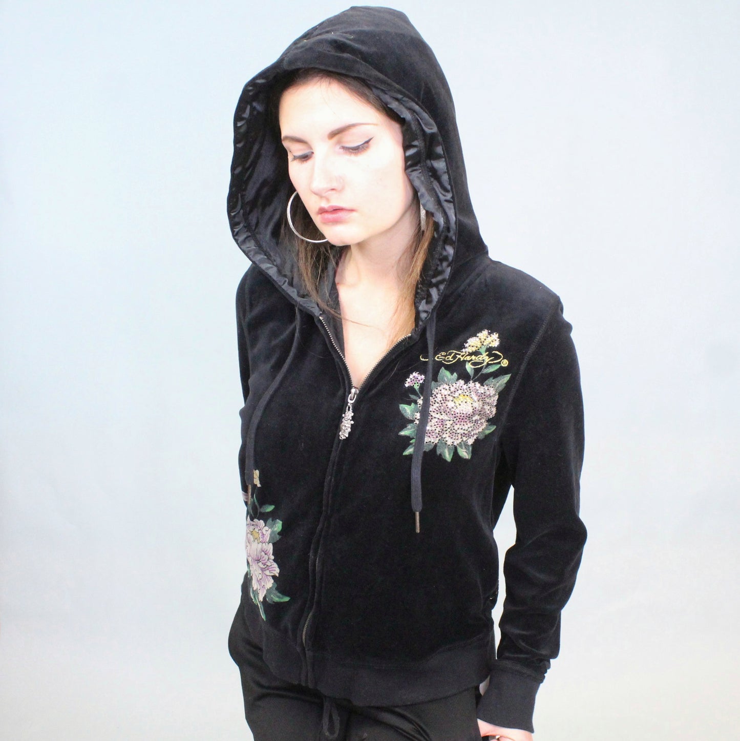 Vintage Y2k Ed Hardy Velour Kiss Of Death Hoodie by Christian Audigier Genuine EH