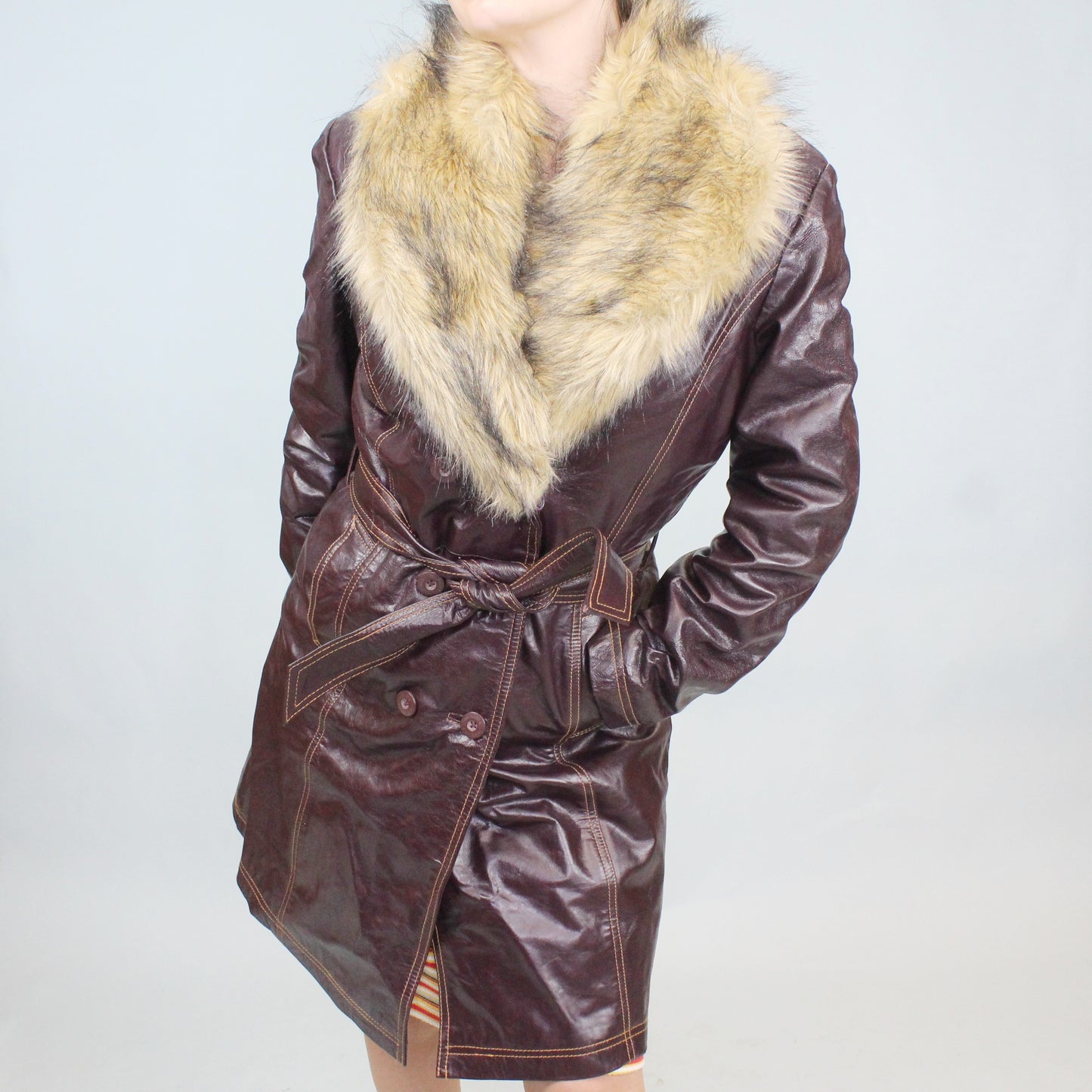 Vintage 90s Burgundy leather and faux fur coat from Maxima by Wilson's Leather
