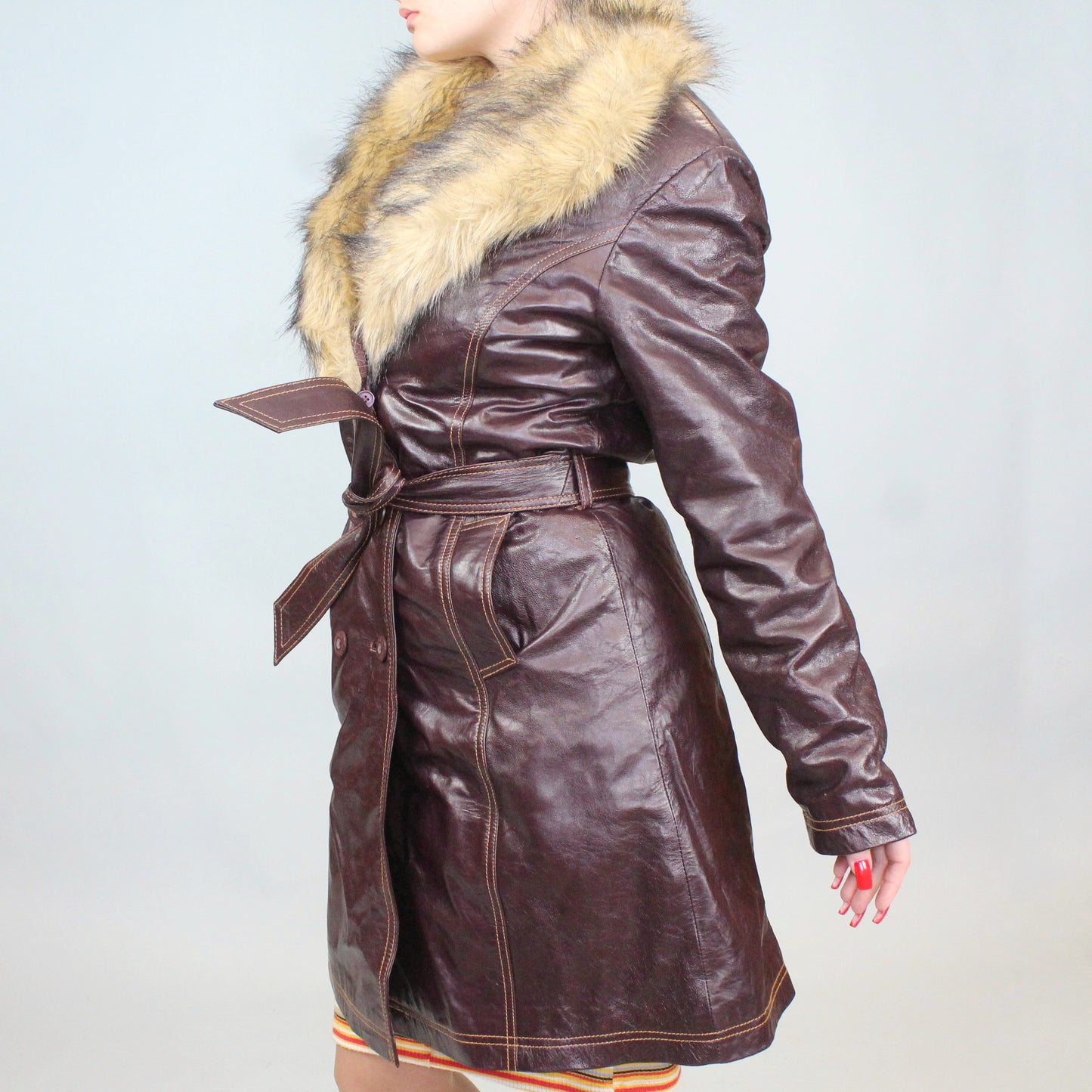Vintage 90s Burgundy leather and faux fur coat from Maxima by Wilson's Leather