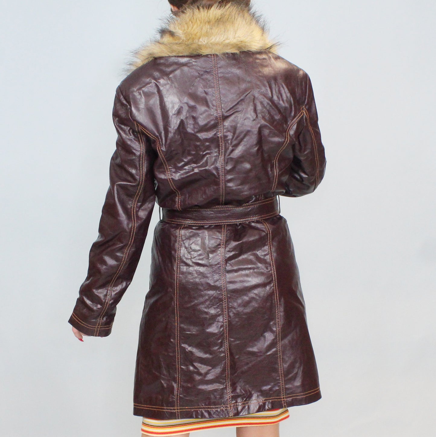 Vintage 90s Burgundy leather and faux fur coat from Maxima by Wilson's Leather