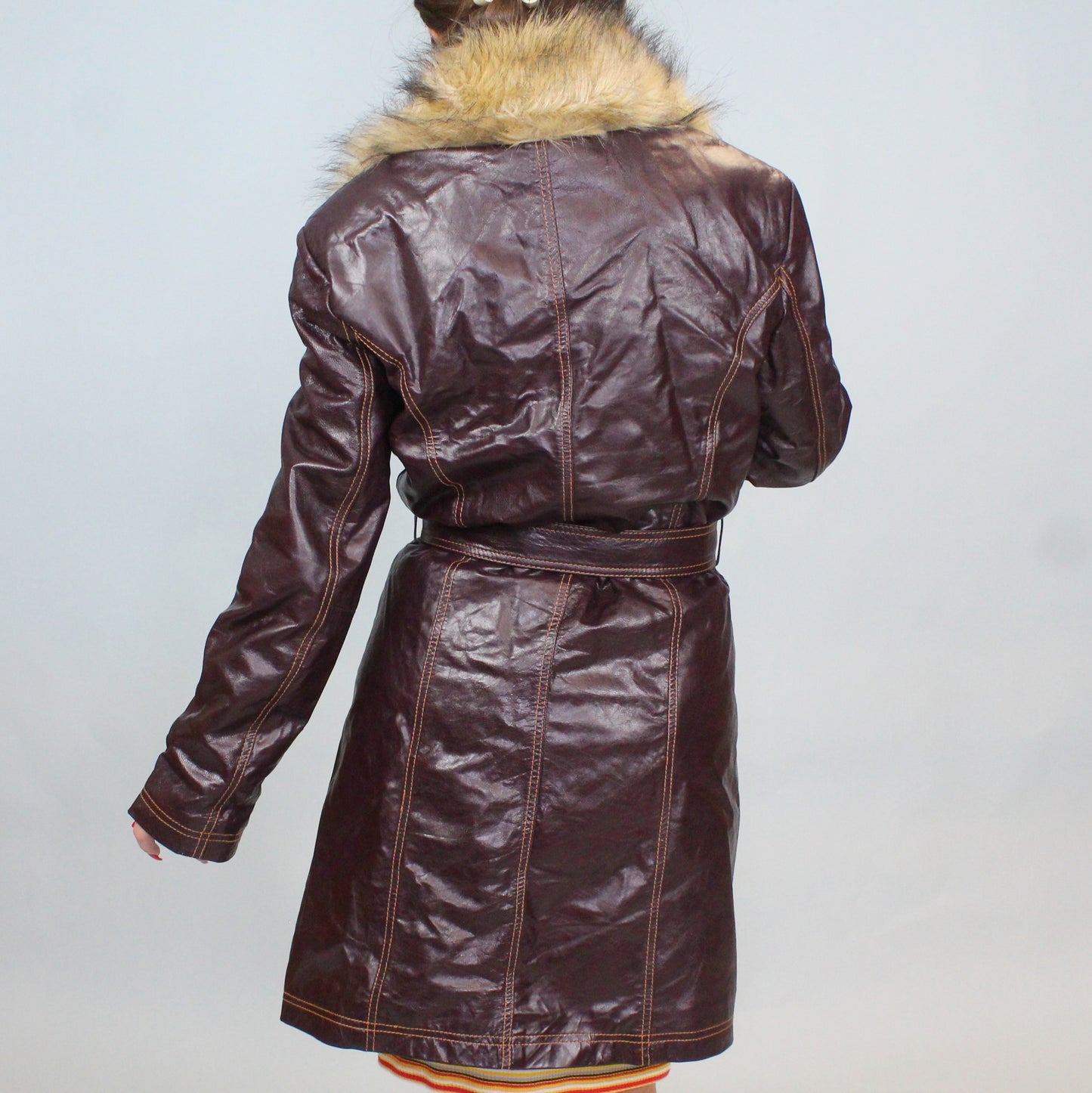 Vintage 90s Burgundy leather and faux fur coat from Maxima by Wilson's Leather