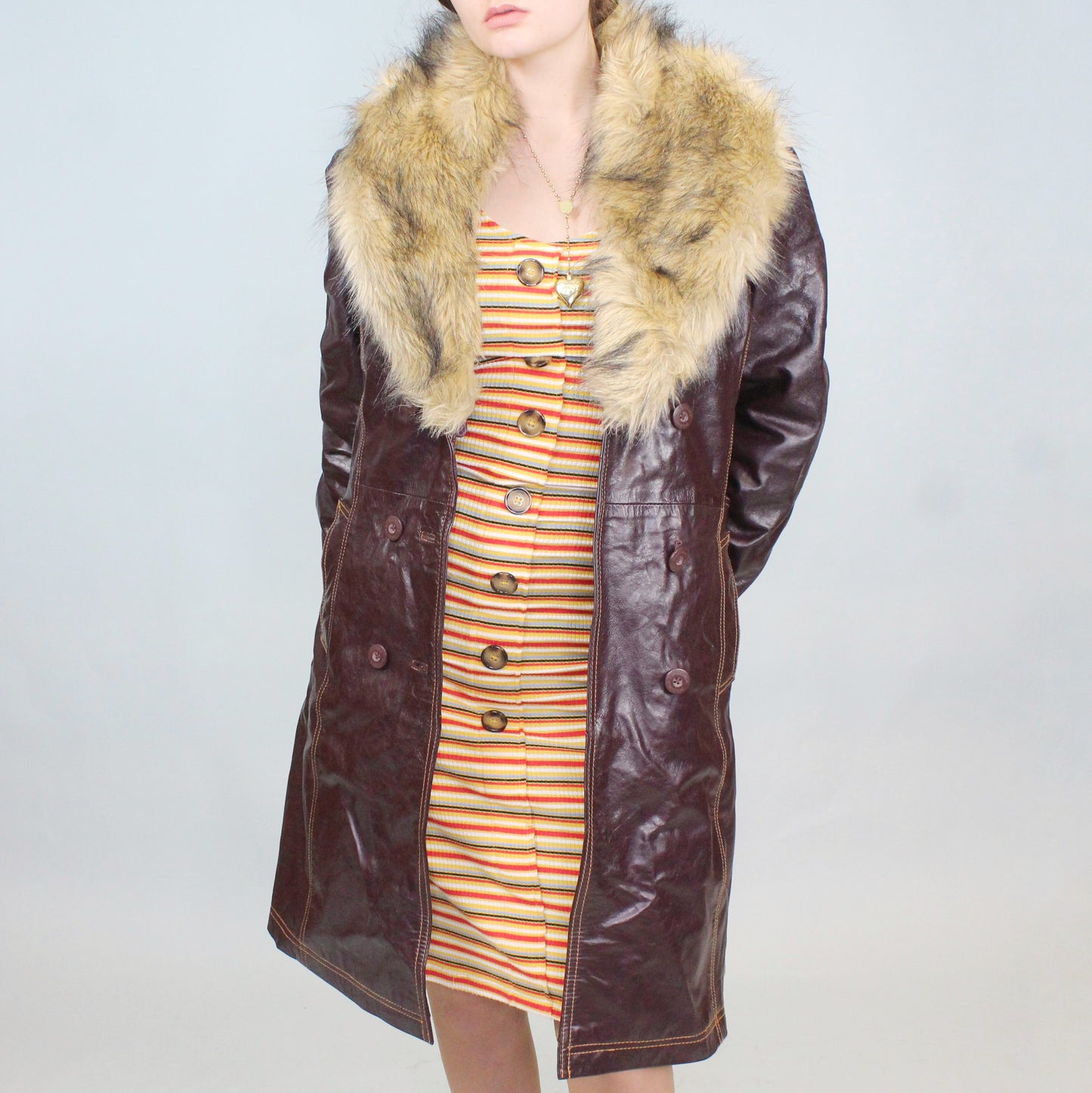 Vintage 90s Burgundy leather and faux fur coat from Maxima by Wilson's Leather