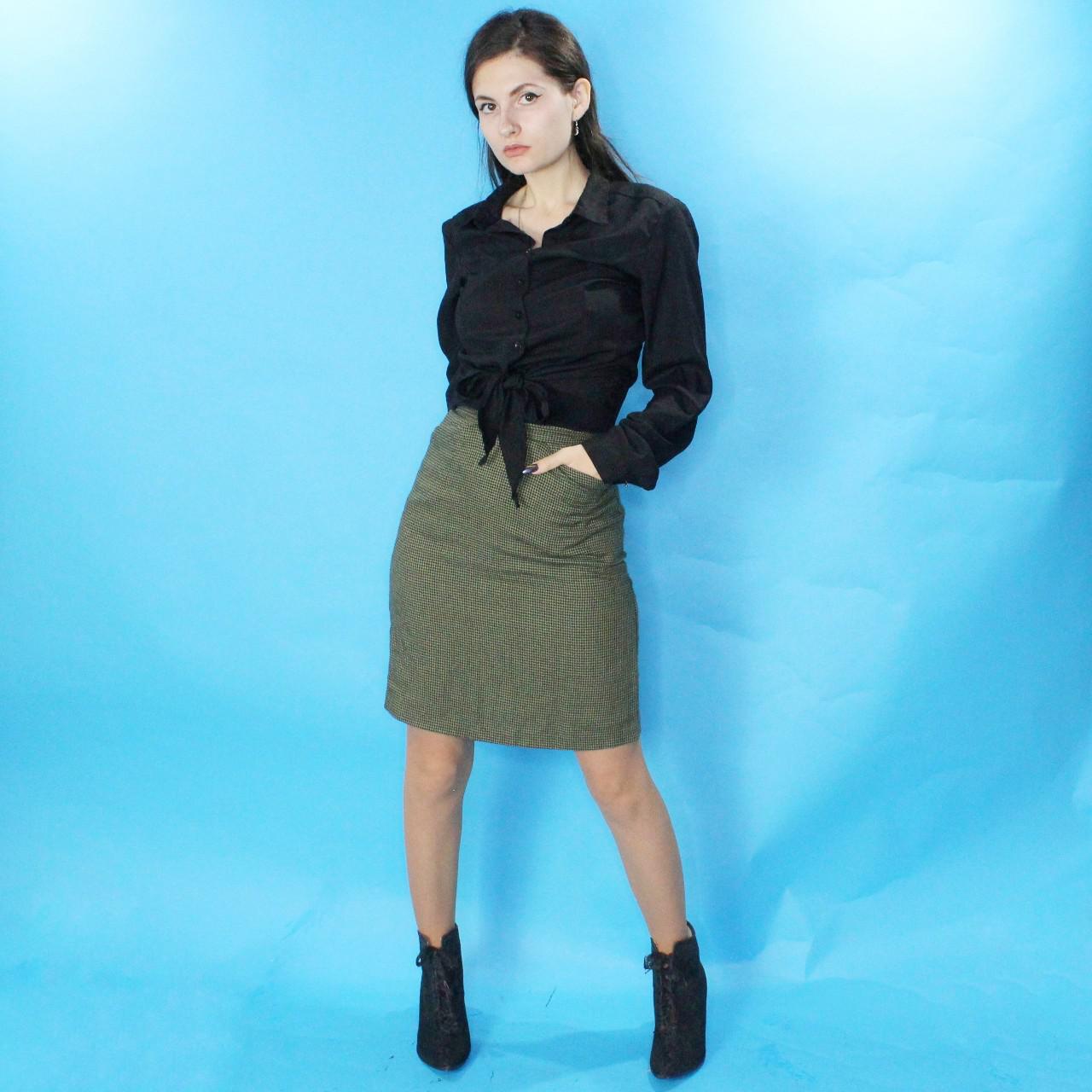 Vintage 90s Green Houndstooth Pencil Skirt from JB by Joe Benbasset