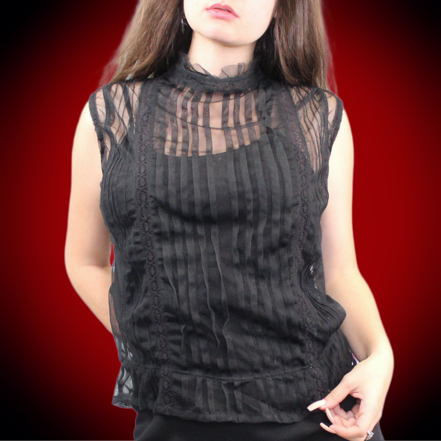 Vintage 80s Sheer Victorian Sleeveless Blouse