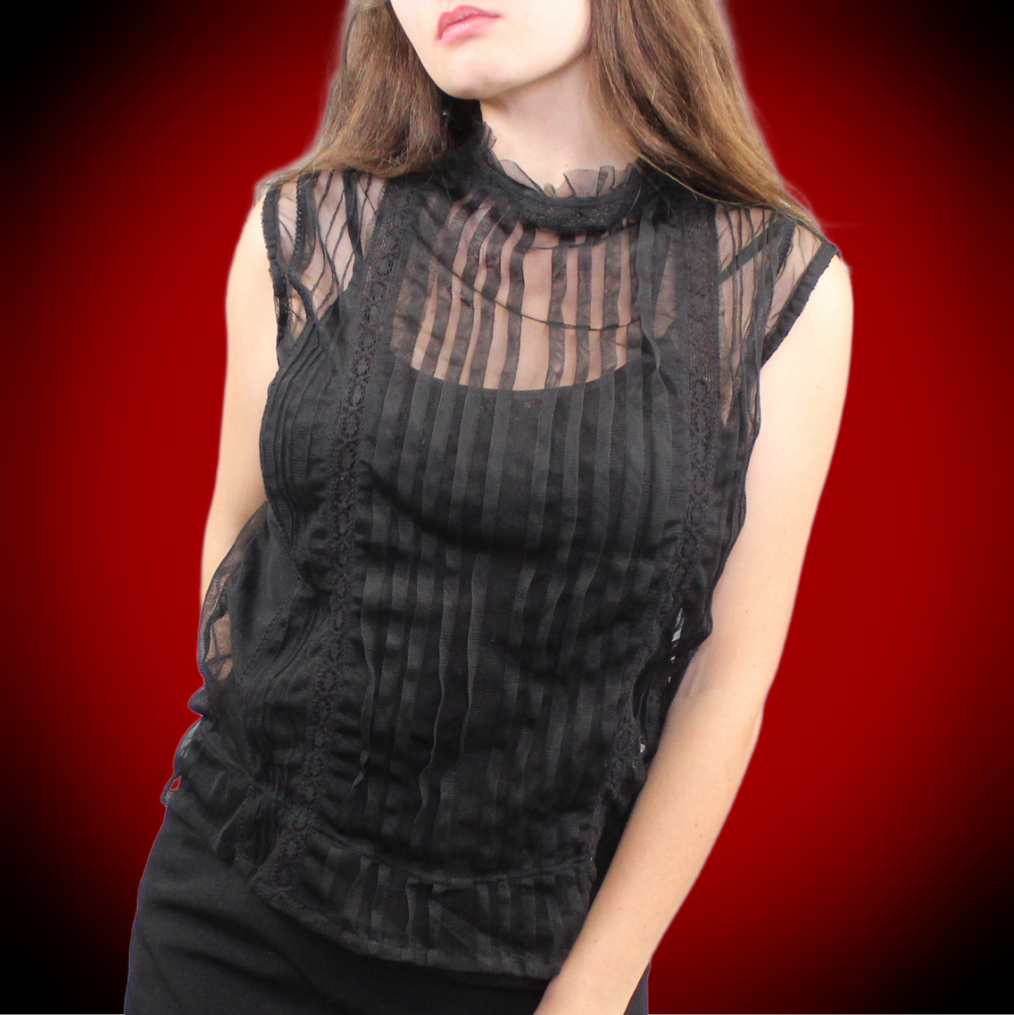 Vintage 80s Sheer Victorian Sleeveless Blouse