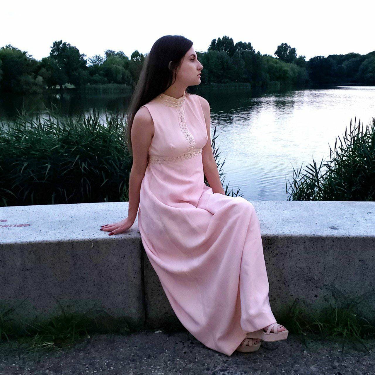 Vintage 60s Maxi Dress Pastel Pink Pearly Kawaii Lolita Prom Formal
