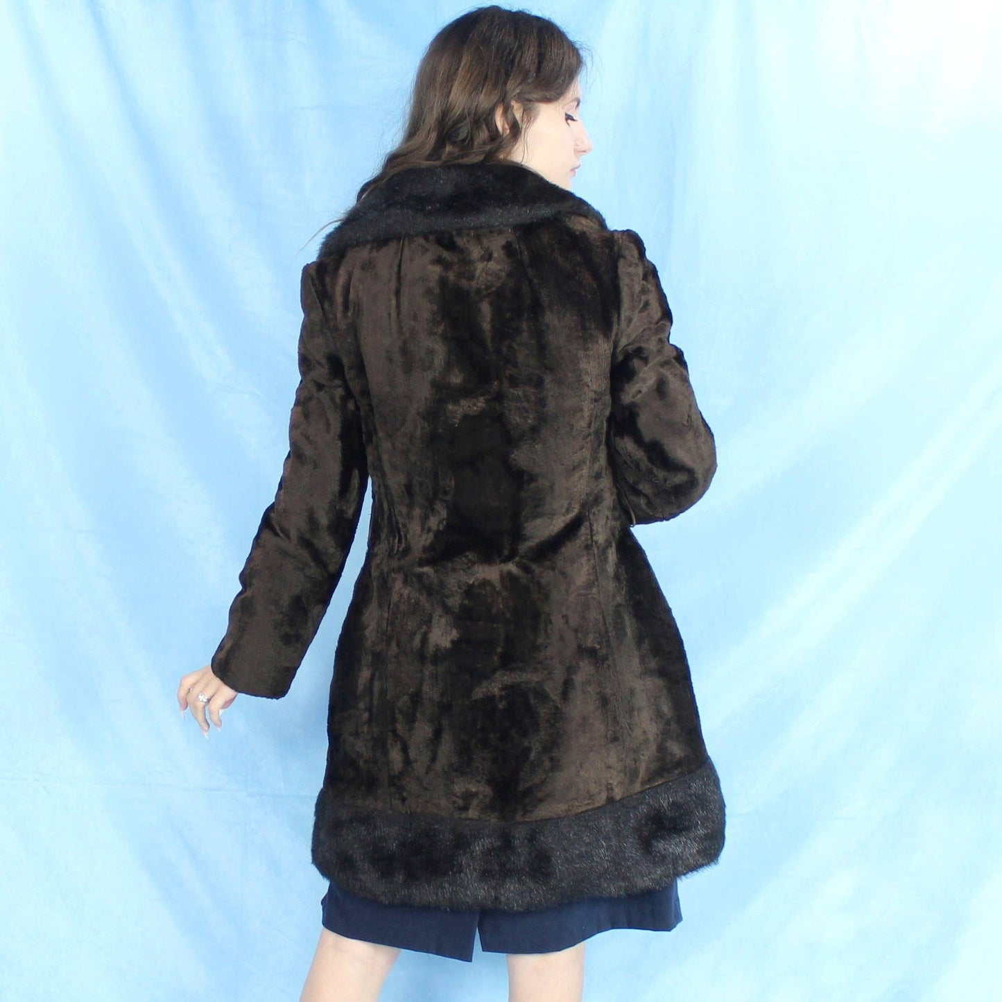 Vintage 70s Faux Fur Coat Groovy Black and Brown Fuzzy Jacket