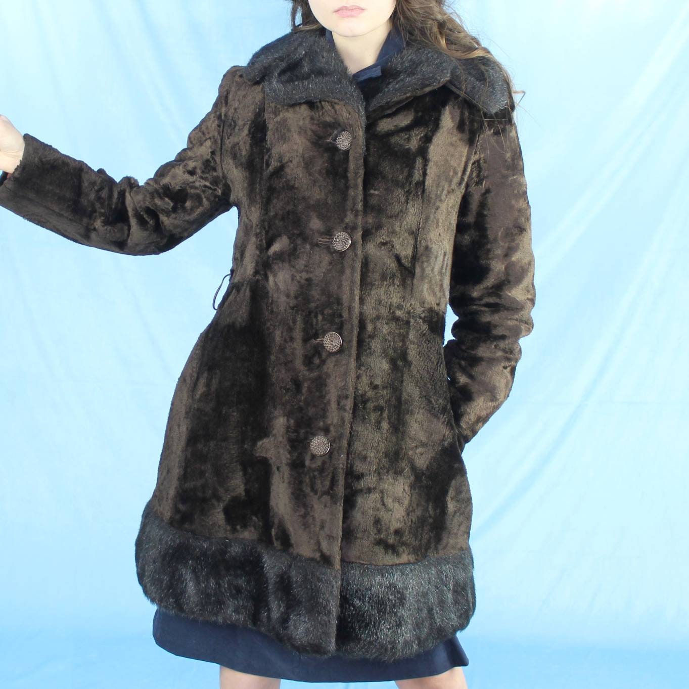 Vintage 70s Faux Fur Coat Groovy Black and Brown Fuzzy Jacket
