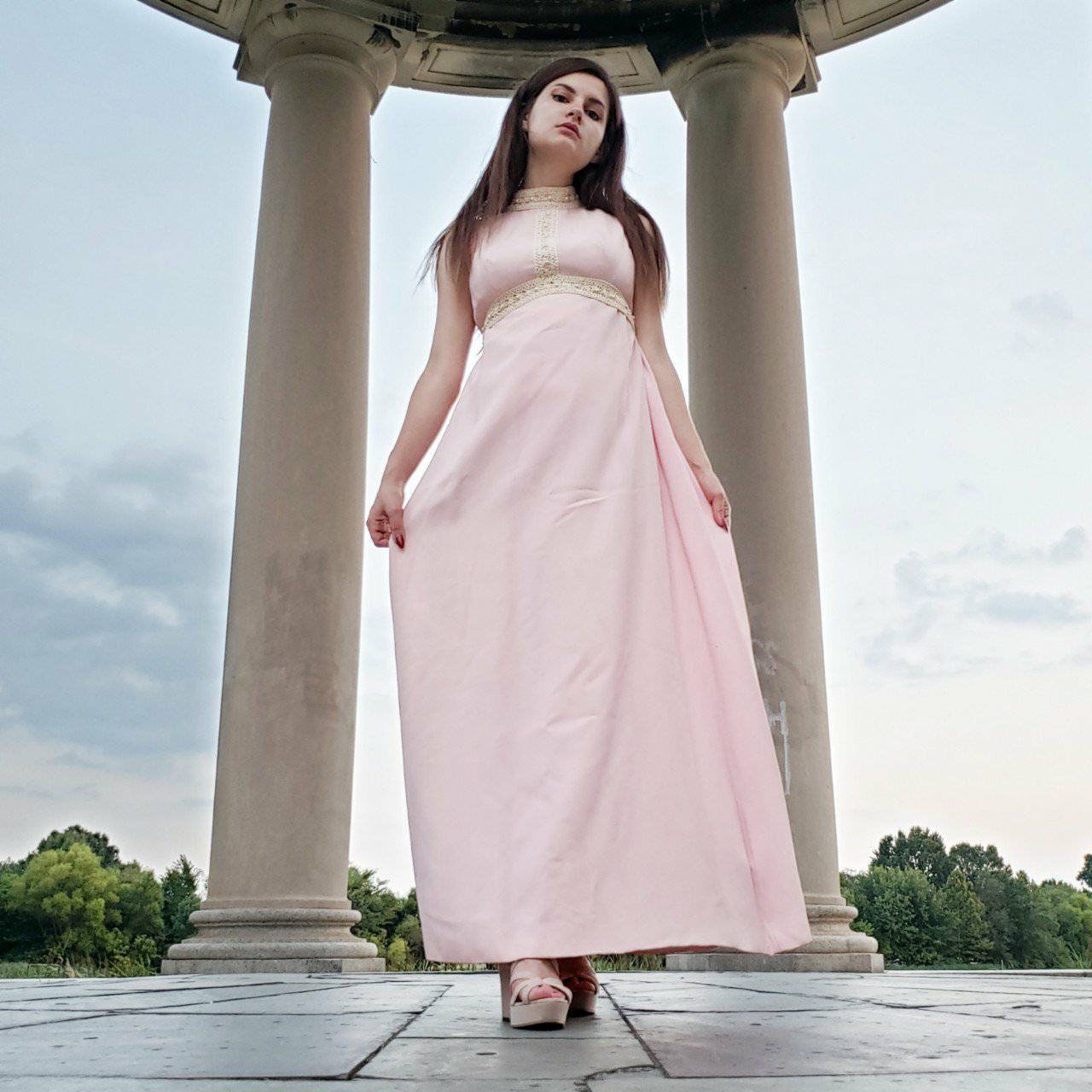 Vintage 60s Maxi Dress Pastel Pink Pearly Kawaii Lolita Prom Formal