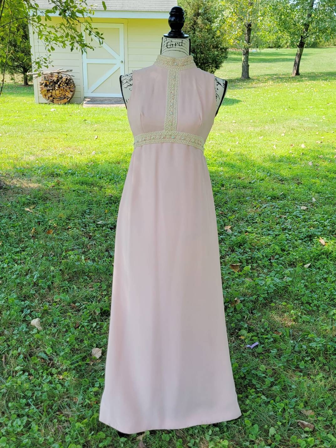 Vintage 60s Maxi Dress Pastel Pink Pearly Kawaii Lolita Prom Formal