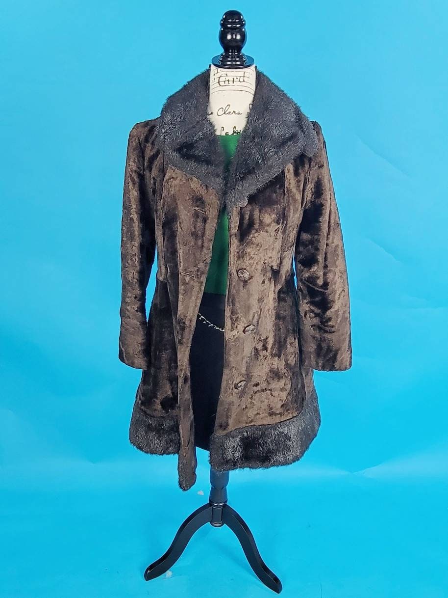 Vintage 70s Faux Fur Coat Groovy Black and Brown Fuzzy Jacket