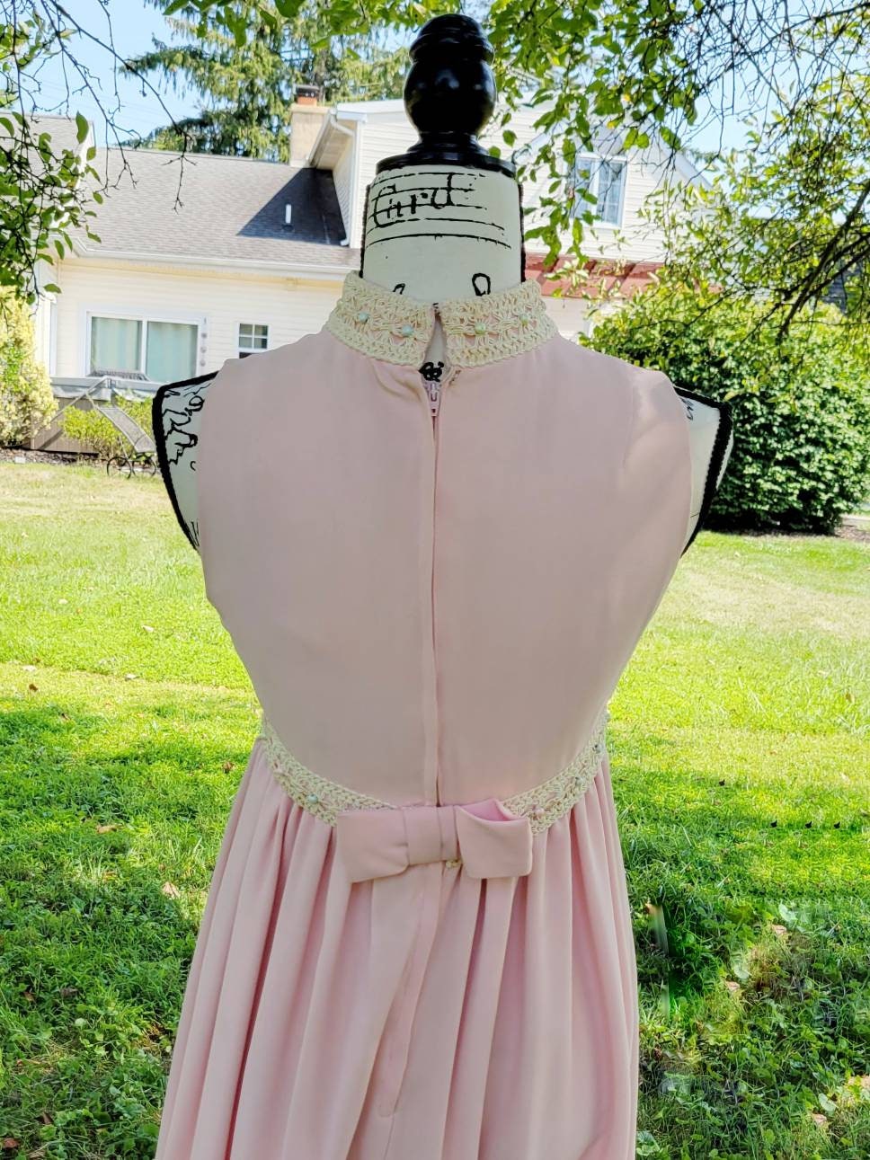 Vintage 60s Maxi Dress Pastel Pink Pearly Kawaii Lolita Prom Formal