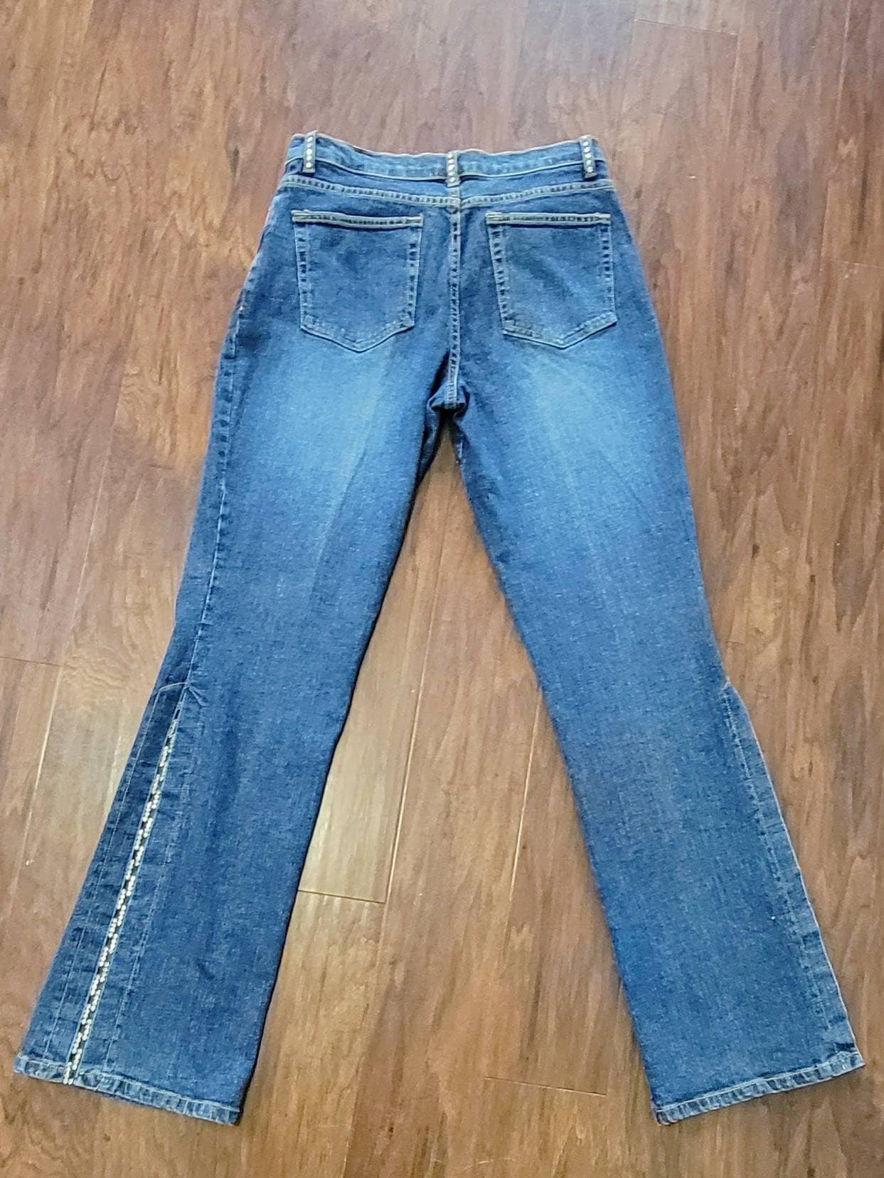 Vintage 90s Flare Jeans Crystal Rhinestone Embellished Pants by Talk of the Walk in the 1990s
