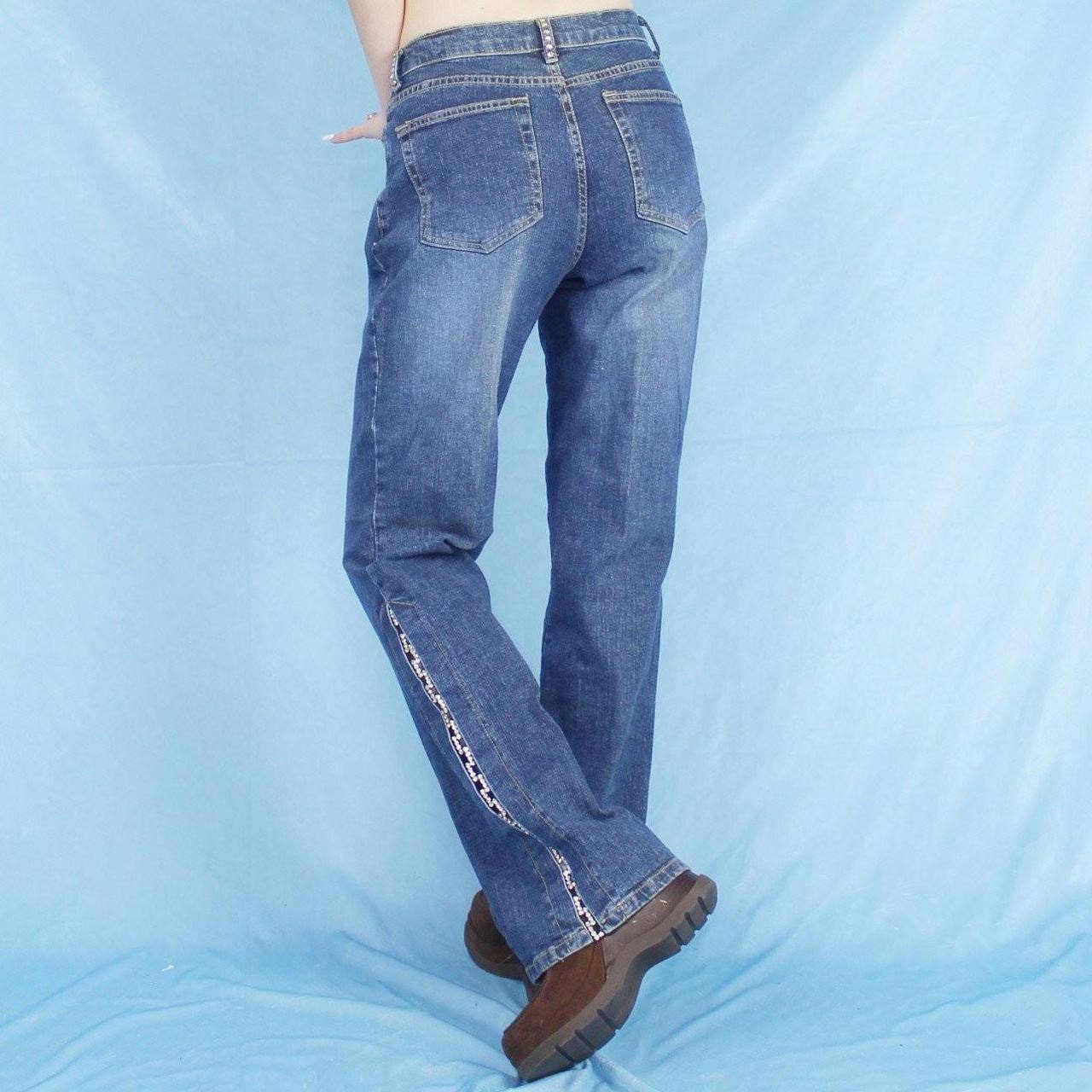 Vintage 90s Flare Jeans Crystal Rhinestone Embellished Pants by Talk of the Walk in the 1990s