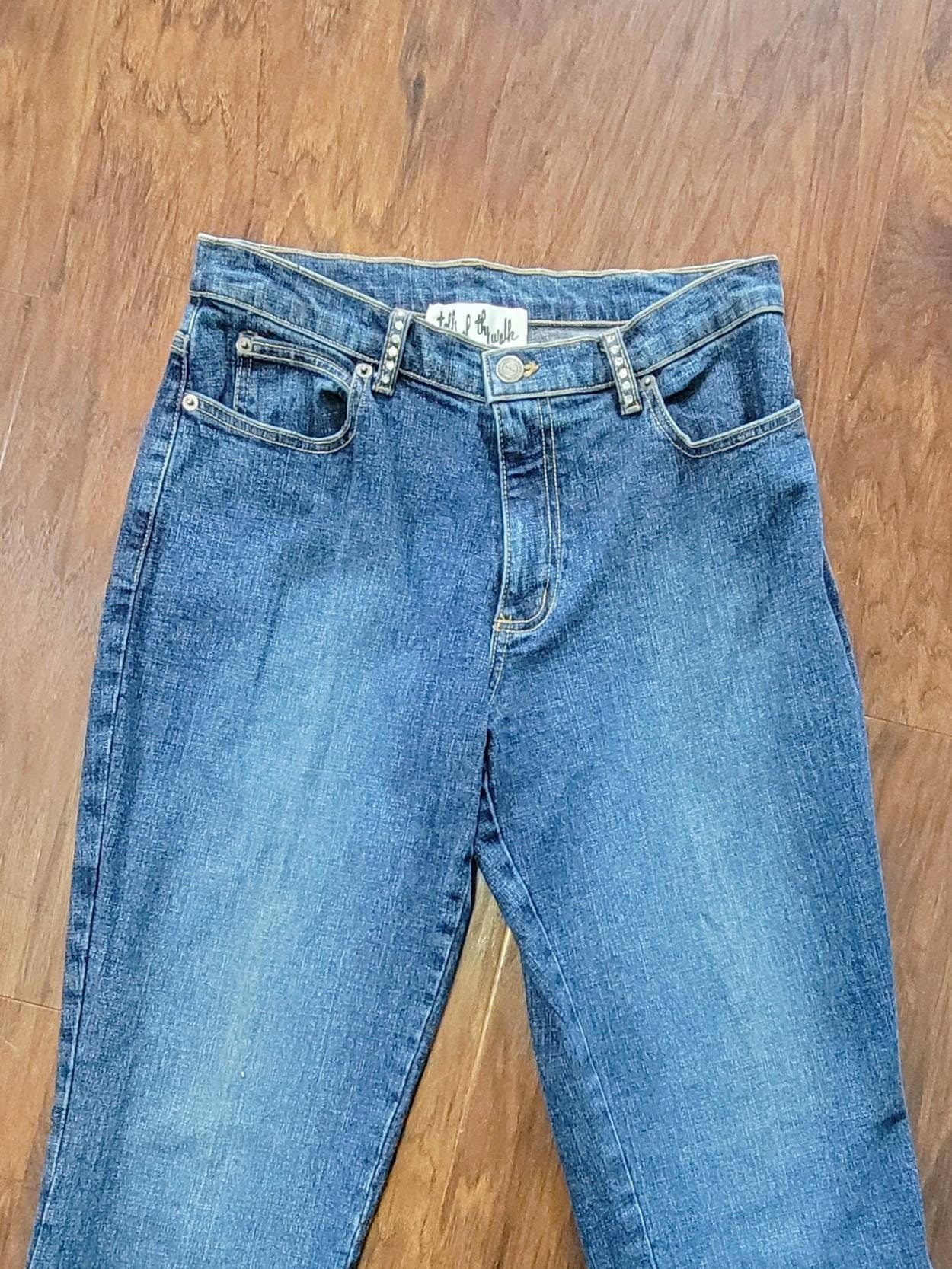 Vintage 90s Flare Jeans Crystal Rhinestone Embellished Pants by Talk of the Walk in the 1990s