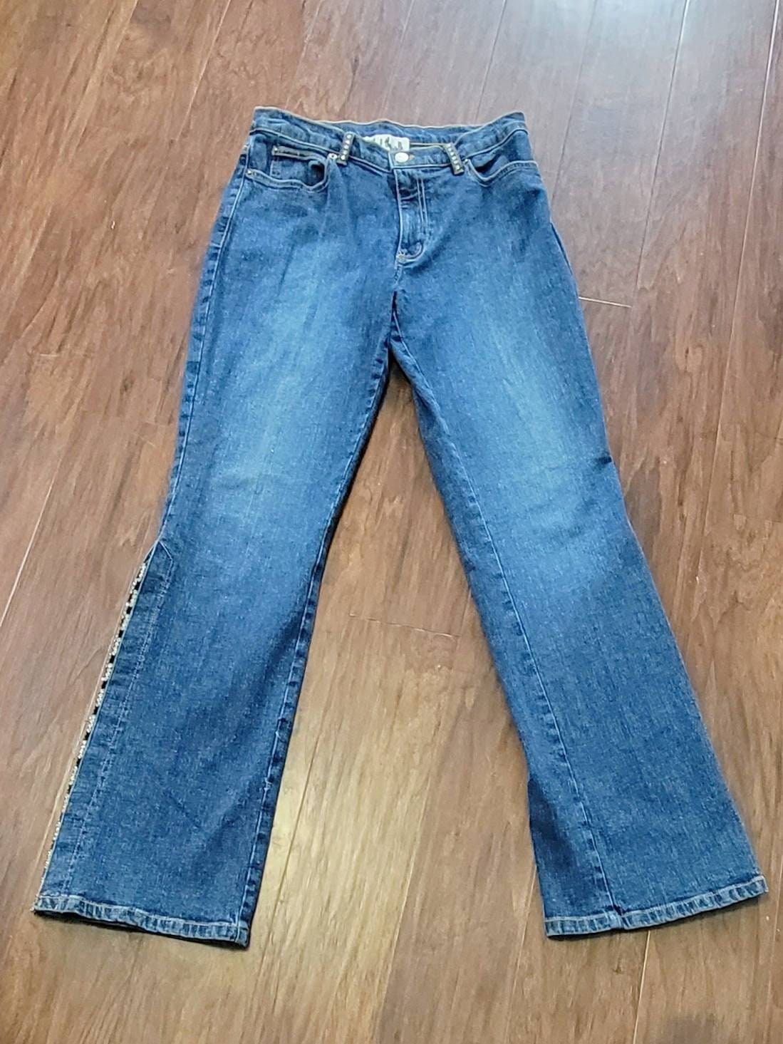 Vintage 90s Flare Jeans Crystal Rhinestone Embellished Pants by Talk of the Walk in the 1990s