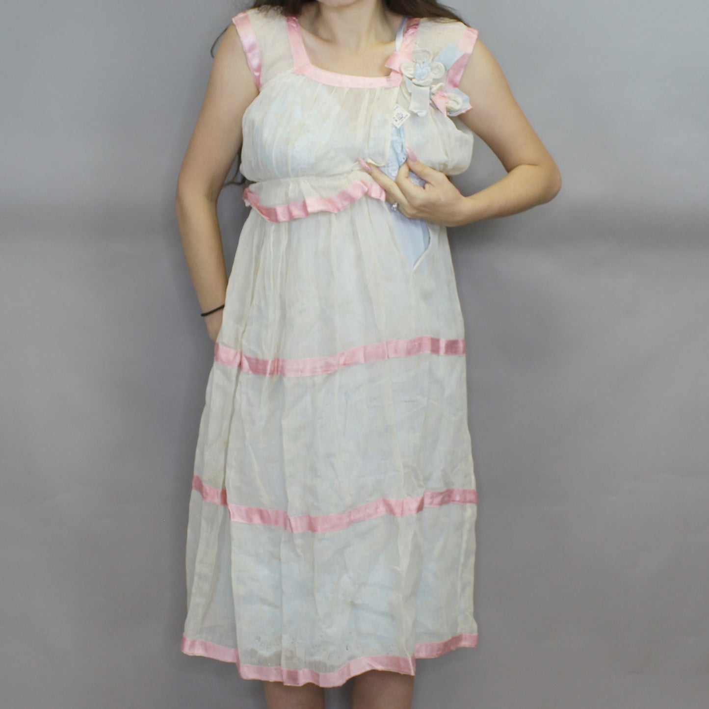 Vintage 20s Antique Budoir Ruffle Net Dress