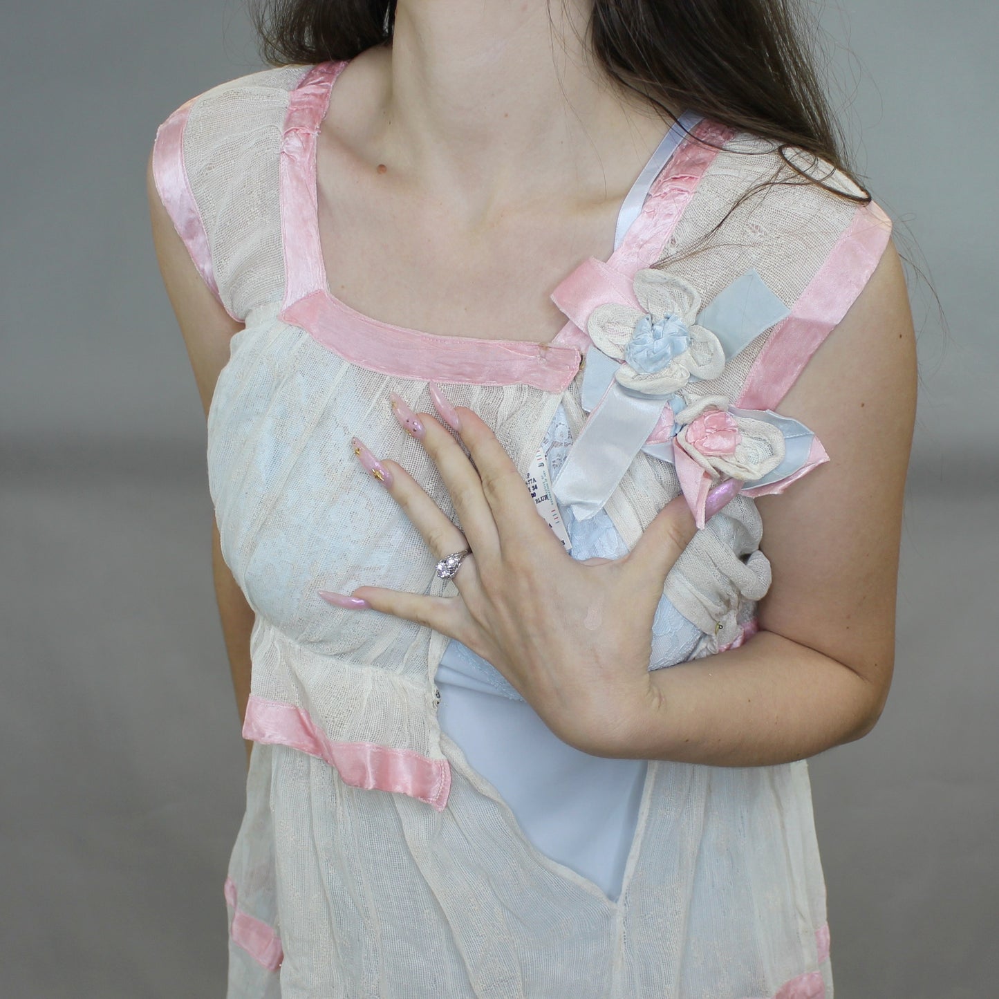 Vintage 20s Antique Budoir Ruffle Net Dress