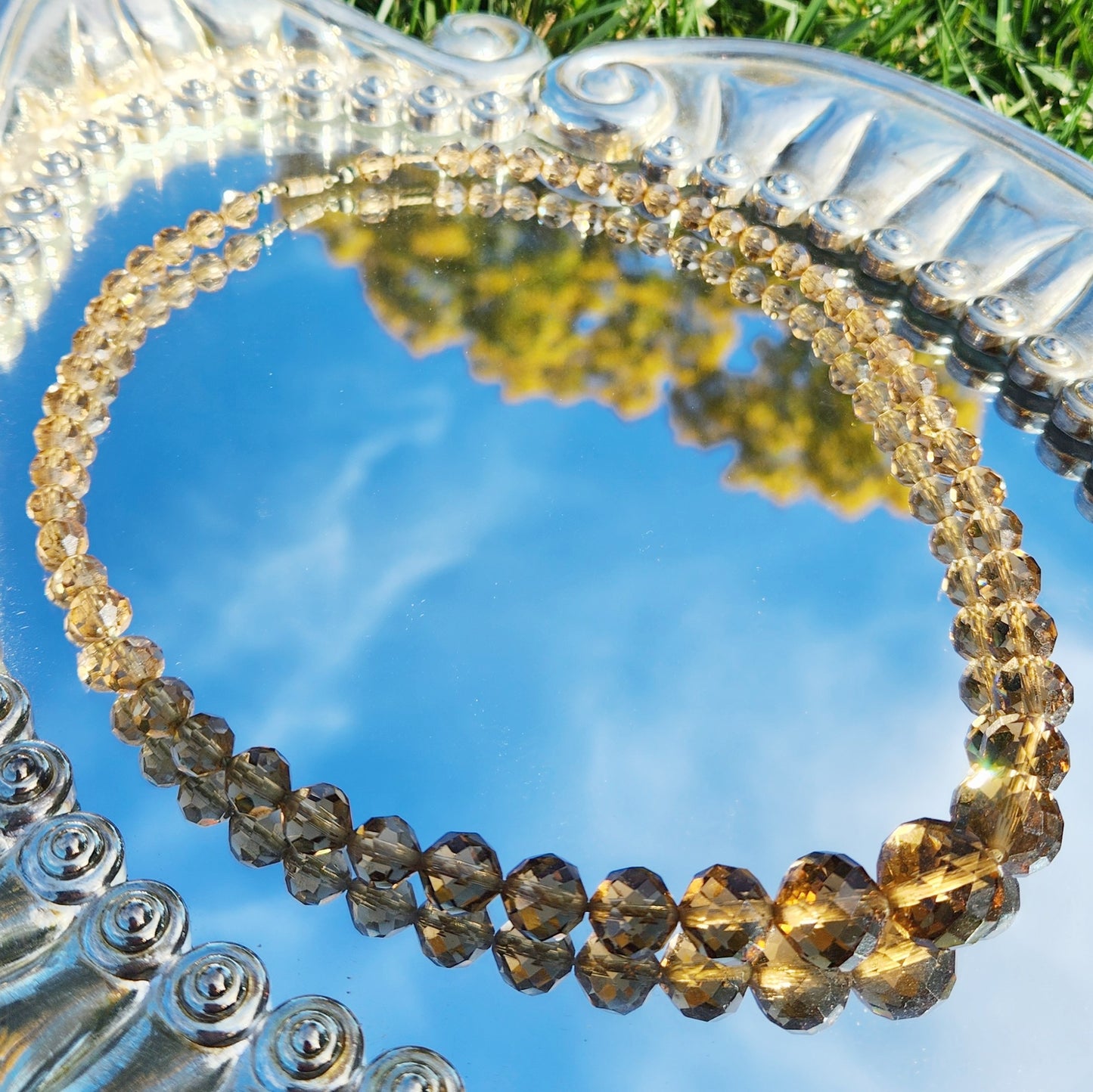 Vintage 30s  Smokey Czech Iris Glass Graduated Bead Necklace
