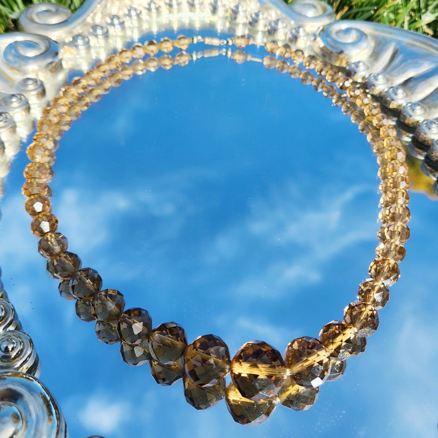 Vintage 30s  Smokey Czech Iris Glass Graduated Bead Necklace