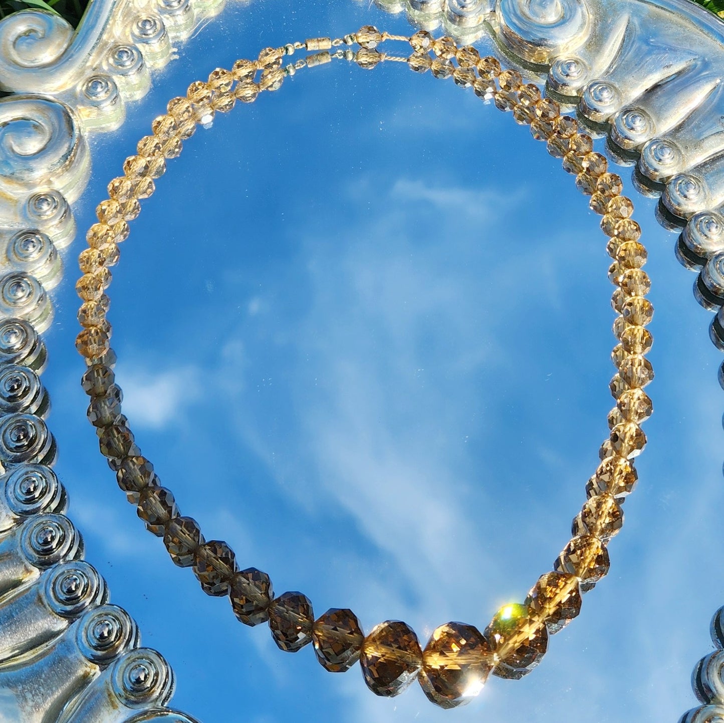 Vintage 30s  Smokey Czech Iris Glass Graduated Bead Necklace