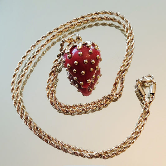 Iconic Kenneth Jay Lane Strawberry Necklace Deadstock NIB Collectible Avon Signed Lucite Studded Necklace