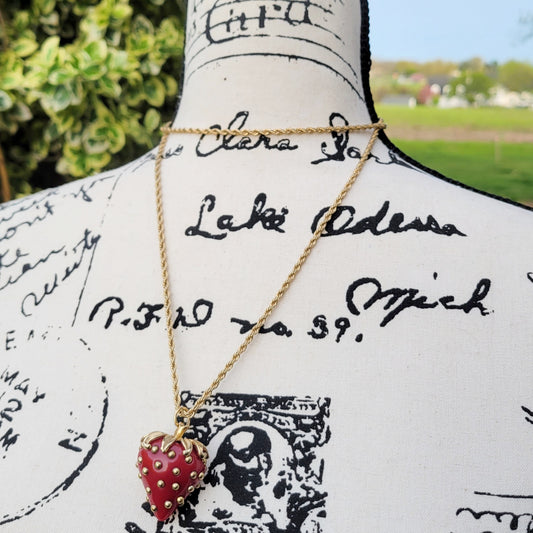 Iconic Kenneth Jay Lane Strawberry Necklace Deadstock NIB Collectible Avon Signed Lucite Studded Necklace